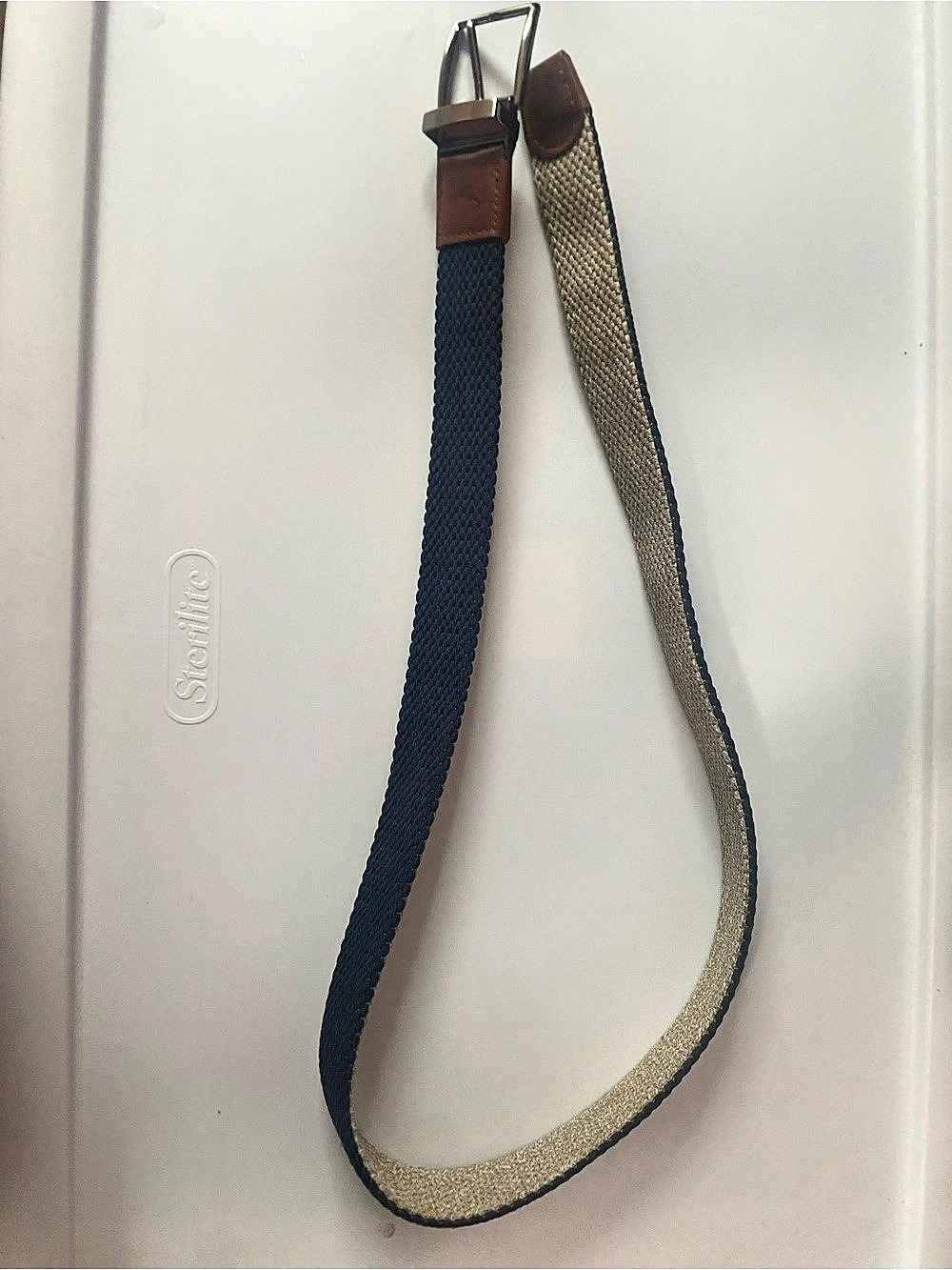 Tommy Bahama Men's Reversible Stretch Braided Belt Blue & Beige